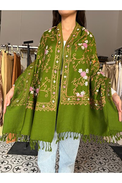 İpek Koyu Yeşil Omuz Şalı