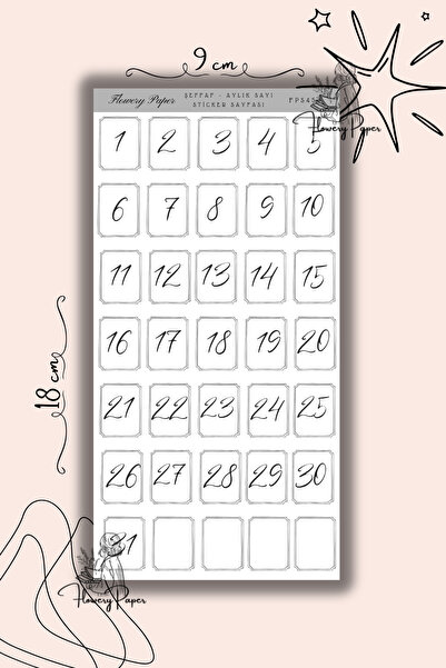 Flowery Paper Şeffaf Sayılar Sticker Sayfası , Defter,ajanda ,journal,scrapbo...