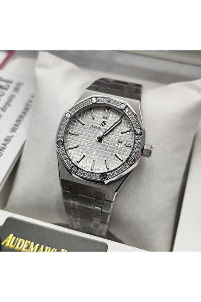 audemars Piguet Royal Oak Watch - Silver with Gem-Set Bezel