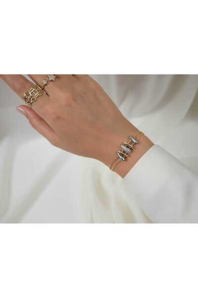 ATELİER TUĞBA Blk092 Drop Shape Double Chain Bracelet - 17 cm + 5 cm Extension