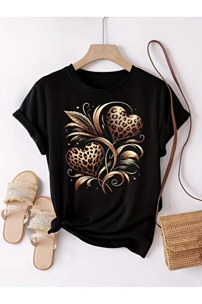 l'eivor تي شيرت قطني بتصميم خاص على شكل قلب مزدوج من ليوبارد B مطبوع