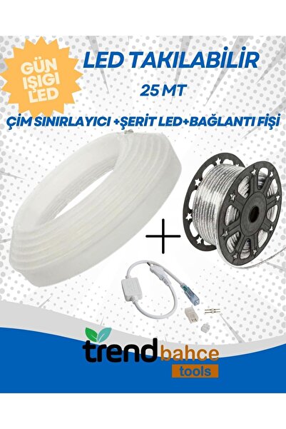 trendbahce Led Takılabilir 25 mt Çim Sınırlayıcı + GÜN IŞIĞI Şerit Led + 1 Ad...