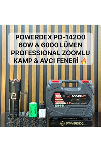powerdex PD-14200 Profesyonel 🔦 şarjlı 60W / 6000 Lümen Profesyonel Zoomlu Kamp/ Avcı El Feneri
