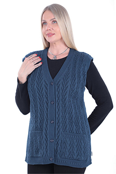 NOBLE STORE سترة نسائية بياقة على شكل V من الصوف السميك بنمط خطافات الحجل مع ...