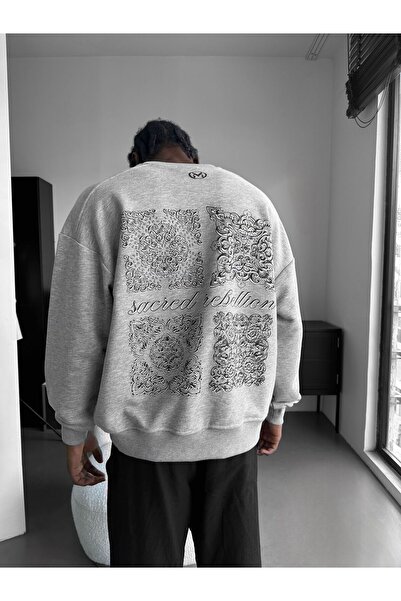 elkumoda Men's Oversized Bandana Patterned Sweatshirt Sacred Rebellion Printe...