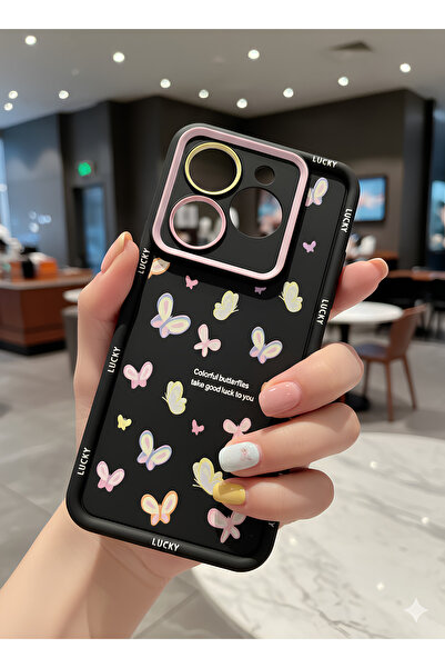TechTrove Tecno Spark 20 / 20C / Go 2024 İçin Siyah Zemin Kelebekli ve Renkli Lens Çerçeveli Kılıf