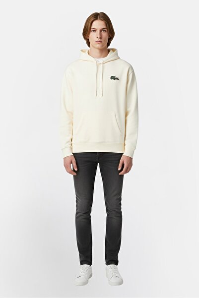 Lacoste Men Embroidered Logo Long Sleeve Hoodie, Off White