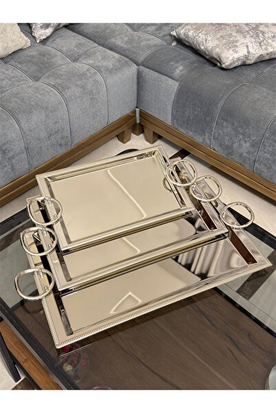 aljahwari 3-piece serving tray set, matte nickel