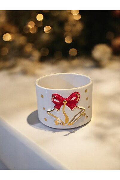 terraco ceramic New Year's Bell Embossed Gold Detailed Handmade Ceramic Mug