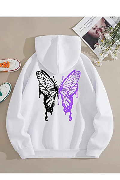 Mayer Butik Butterfly Printed Oversized Hooded Unisex Sweatshirt