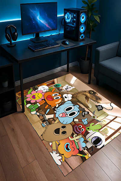 Halura Gumball Desenli Kaymaz Taban Makinede Yıkanabilir Oyuncu Gamer Genç Od...