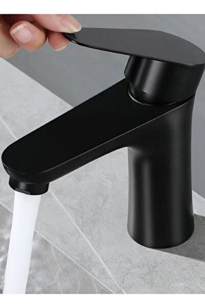 Generic Hot and Cold Bathroom Sink Mixer - Black Zinc Alloy with 60 cm Hoses