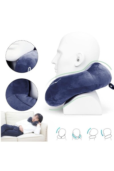 OEM Perna de calatorie in forma de U, catifea moale albastra, portabila, usor de curatat