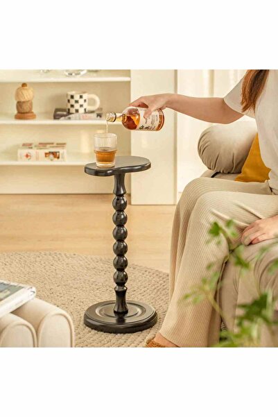 Simillo Home&Living Siyah Masif Ahşap Tekli Yan Sehpa – Doğal Mantar Sehpa