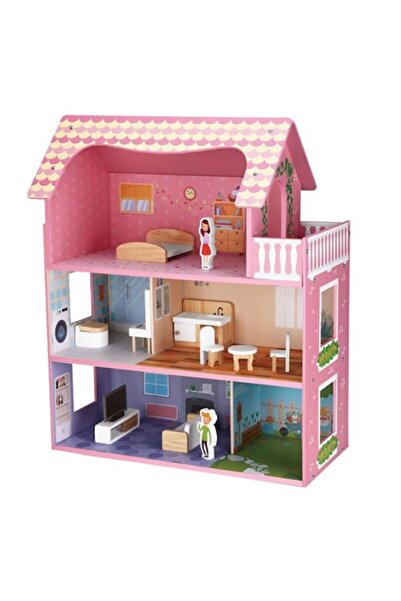 NO BRAND Casă de păpuși din lemn, 3 etaje, 2 figurine, 49,5x24x61 cm, multico...