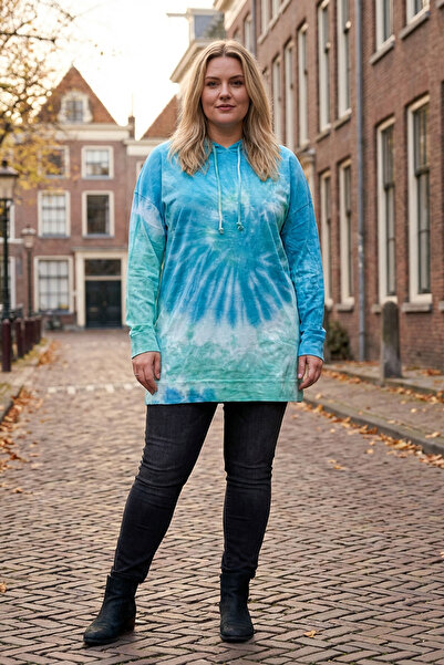 Stil Diva Plus Size Hooded Long Sleeve Thin Fabric Tie-Dye Pattern Sweatshirt 173486