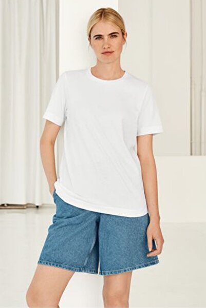 Tchibo Women Crew Neck Short Sleeve Plain T-shirt, White