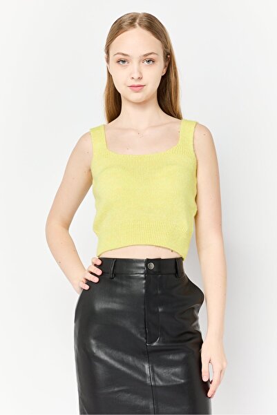 DeFacto Women Square Neck Knitted Crop Tank Top, Light Green