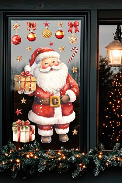 Sticker Ekspres Large Santa Claus and Winter Figures Christmas Glass Wall Door Sticker Set New Year Ornaments