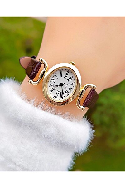 Weluxa Gold Color Case White Leather Band Minimal Vintage Women Wristwatch