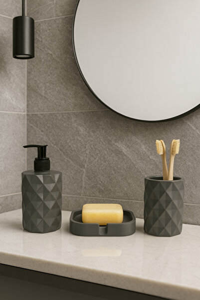 Zigzag Home Διακοσμητικό σετ μπάνιου 3 τεμαχίων με μοτίβο διαμαντιών σε στυλ ...