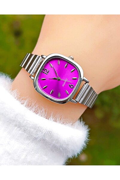 Weluxa Silver Color Purple Dial Adjustable Band Vintage Women Wristwatch