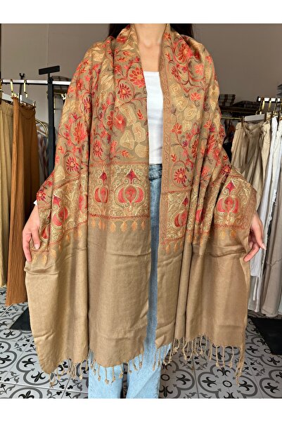 İpek İşlemeli Desenli Omuz Şalı