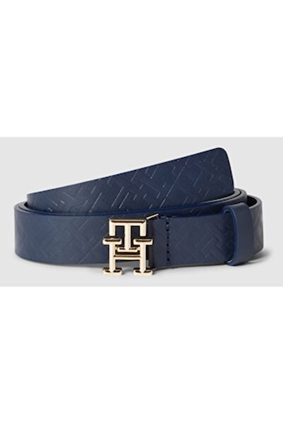 Tommy Hilfiger Women's Belt, 100% Leather, Dark Blue, Dark Blue Logo, 85 cm