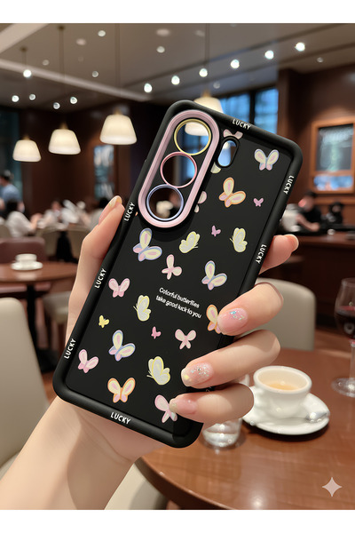 TechTrove Tecno Camon 40 İçin Siyah Zemin Kelebekli ve Renkli Lens Çerçeveli ...