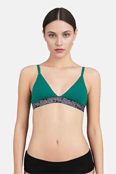 Karl Lagerfeld Women Non Padded Block Logo Triangle Bralette, Green