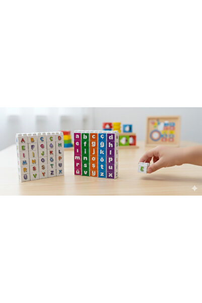 eneci 30+30 PARÇA 2,5 CM KÜP BOYUTLU GEÇMELİ BÜYÜK-KÜÇÜK HARF SET ALFABE PLAS...