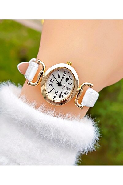 Weluxa Gold Color Case Bitter Brown Leather Band Minimal Vintage Women Wristw...