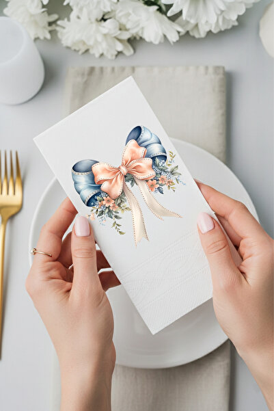 Peçetella Vintage Tasarım Kurdele ve Çiçek Baskılı Sunum Peçetesi 20'li 33x33