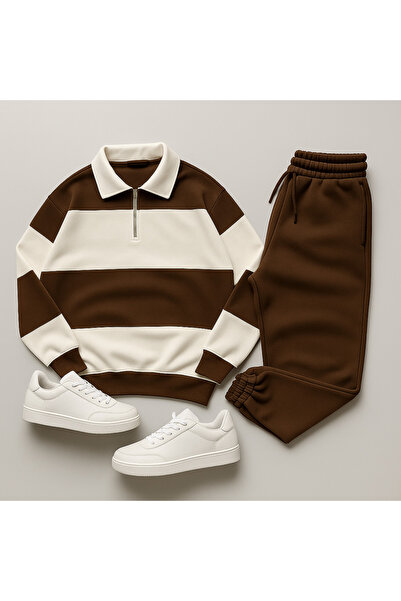 tetramoda Three Thread Zippered Polo Neck Tracksuit Set