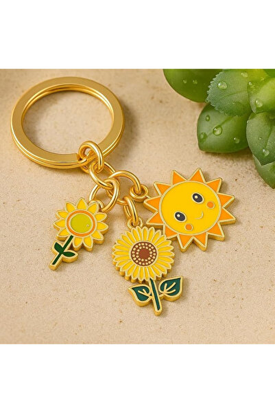 Hilosh Gold Color Keychain and Bag Accessory with Sun and Sunflower Figures
