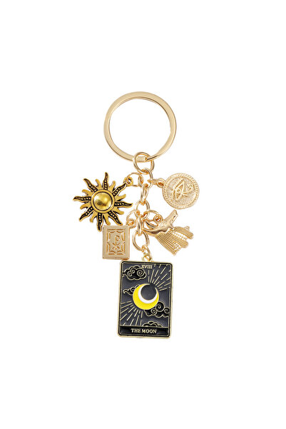 Hilosh Sun Moon Tarot Card Evil Eye Gold Color Keychain and Bag Accessory