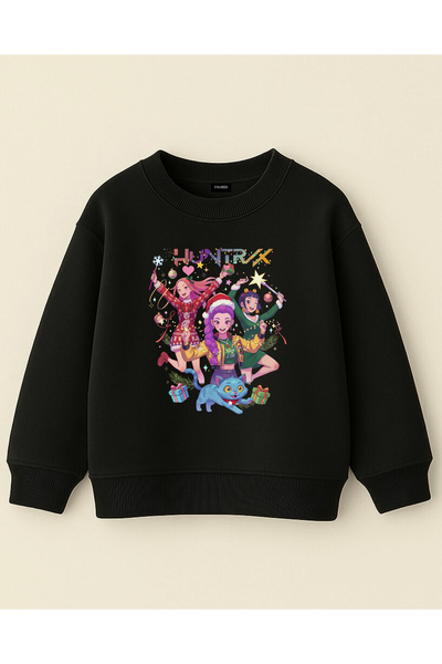 fasardi Kpop Demon Hunters Huntrix Rumi Zoey Mira New Year's Themed Printed Oversized Girls' Sweatshirt