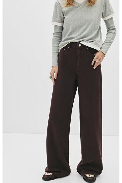 miday High Waist Brown Color Wide Leg Jean