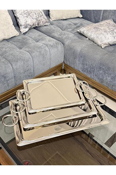 aljahwari 3-piece serving tray set, matte nickel