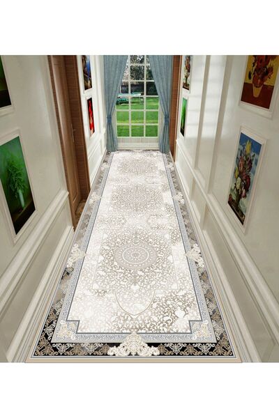FABRIC Classic hallway runner, 80 x 300 cm, beige and black.