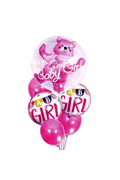 Avex Set 6 buc. baloane pentru Zi de Nastere Fetite, culoare Roz cu Ursulet