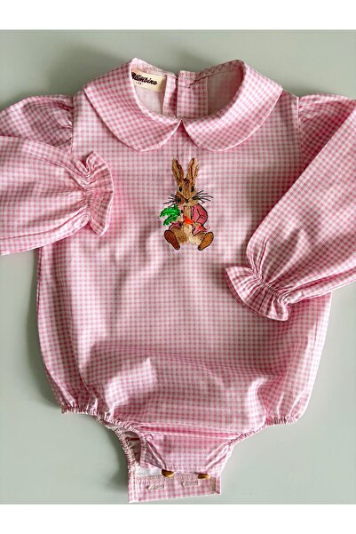 il mio bambino Handmade 100% Cotton Baby Girl Rabbit Embroidered Shirt - Pink...