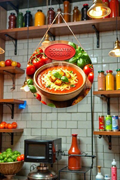 Nod Domates Çorbası Görselli İpli Ahşap Kapı Duvar Süsü, Lokanta Restoran Mut...