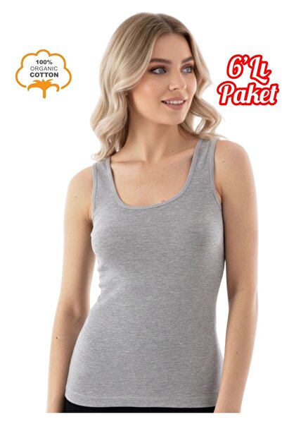 Özten İç Giyim 6-Pack Economical Pack 100% Cotton Breathable Ribbed Fabric Wide Strap Women's Tank Top Ozt1-511