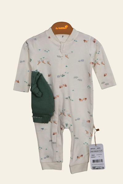 by bubbles %100 Pamuk Fermuarlı Şapkalı Tulum