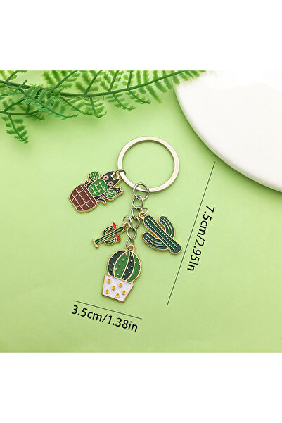 Hilosh Green Enamel Gold Color Keychain and Bag Accessory with Cactus Figure
