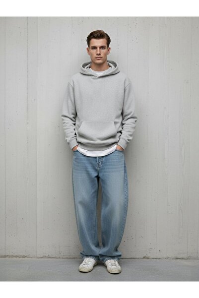 Ltb Long Sleeve Hooded Basic Gray Sweatshirt