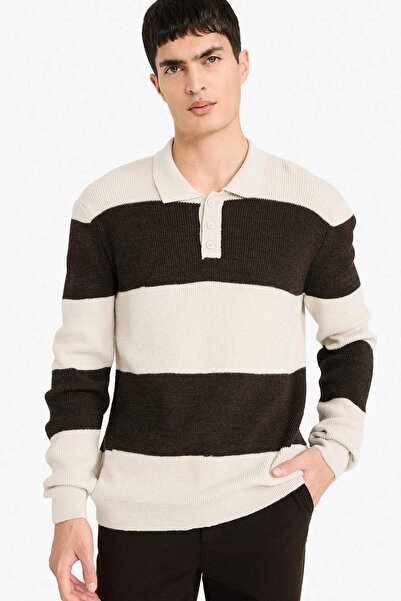 DeFacto Standard Fit Polo Neck Color Block Knitwear Sweater D3590Ax25Wn