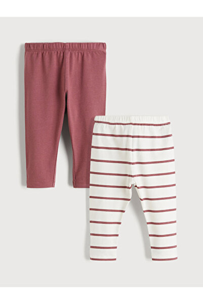 LC Waikiki طقم بنطلون ليجنز وردي بخصر مطاطي للفتيات الصغيرات مكون من قطعتين