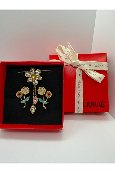 LioraeAtelier Idyllia Y Tasarımlı Kolye ve Çiçek Küpe Çelik Set